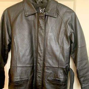 Genuine Black Leather Belted Jacket - Kids Sized Medium